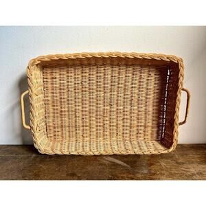 Vintage Wicker Rectangular Serving Tray with Handles | Cottagecore